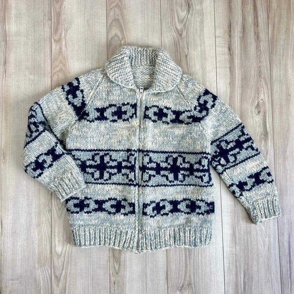 Vintage 1960s wool cowichan sweater jacket cardigan